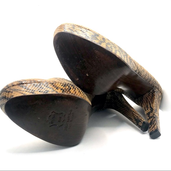 STUART WEITZMAN BROWN & BLACK LEATHER ANIMAL PRINT SNAKESKIN EMBOSSED HEELS (9)